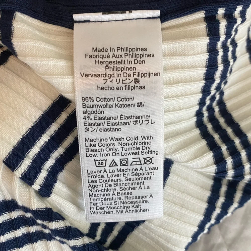 J. Crew Navy & White Striped Premium Rib Side Button Boatneck Top Size Small NWT - Picture 6 of 6